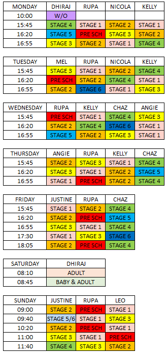Seahorse Swimming Autumn 2025 Schedule