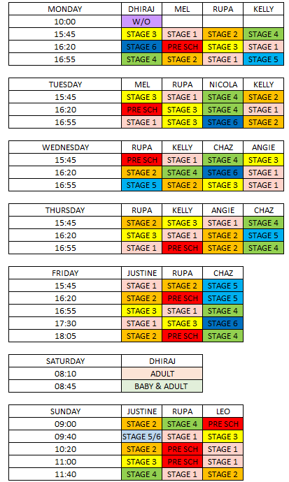 Seahorse Swimming Autumn 2025 Schedule
